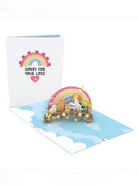 Pet Sympathy Pop-Up Card – Rainbow & Pets (White)